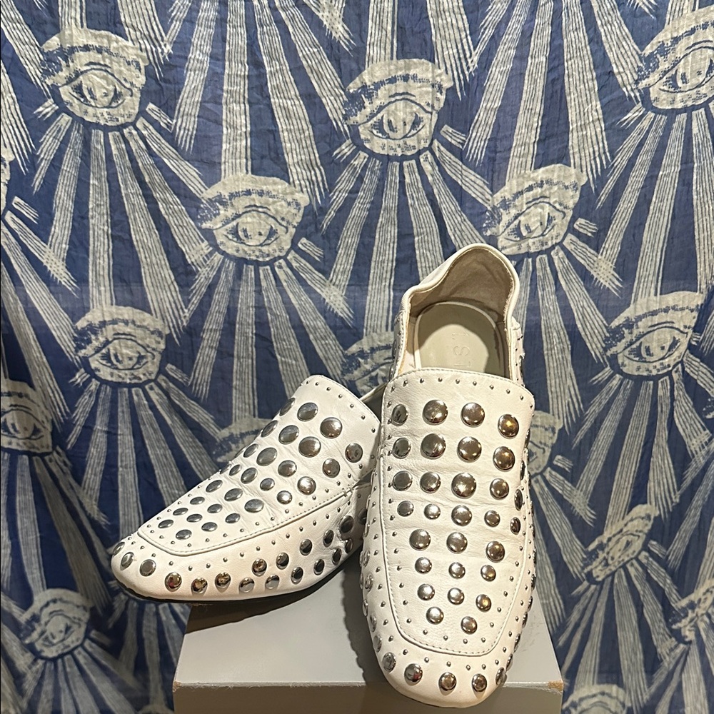 1.State Flintia White Studded Leather Loafers